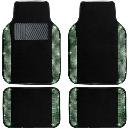 Bling Car Floor Mats Full Set (Green Diamond / Car Floor Mats (4 Pieces))