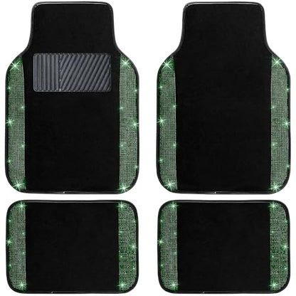 Bling Car Floor Mats Full Set (Green Diamond / Car Floor Mats (4 Pieces))