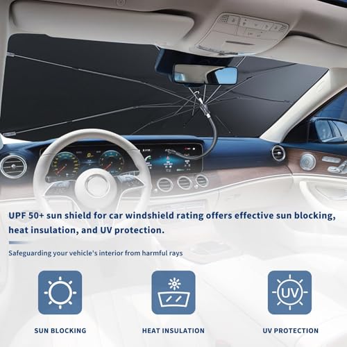 2026 Upgraded Car Windshield Sun Shade Umbrella Foldable Sunshade UV Block (L)