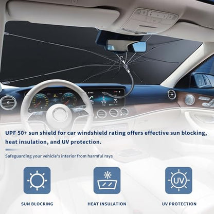 2026 Upgraded Car Windshield Sun Shade Umbrella Foldable Sunshade UV Block (L)