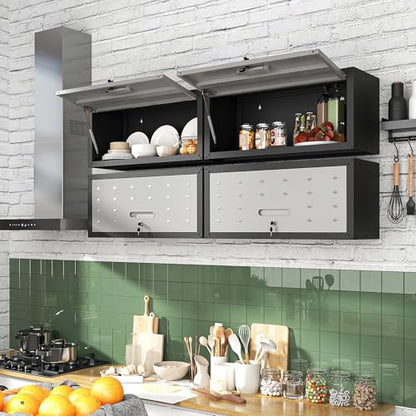 Wall Mounted Metal Storage Cabinet (Black & Gray / H13.58" - Flip-up Door)