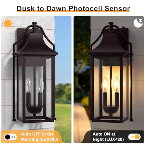 18IN Dusk to Dawn Outdoor Wall Sconce (Brown(with Brown Base) / 18inch 2-e12 Base)