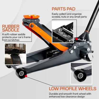 3-Ton (6600lbs) Low Profile Hydraulic Heavy-Duty Steel Floor Jack with Dual Pistons Quick Lift Pump, Home and Workshop Car Maintenance for Various Vehicles (Random Color, 3 Ton Low Profile) (Random Color / 3 Ton)