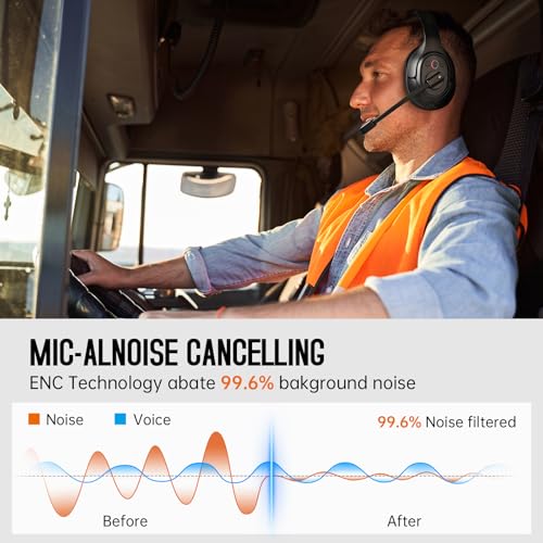 Upgrated Trucker Bluetooth Headset with ENC Microphone (Headset with Replaceable EarPad)
