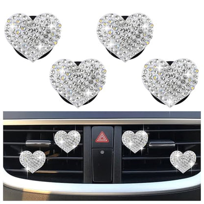 4PCS Heart Shaped Car Vent Clips with Rhinestone (White)