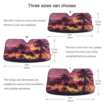 Car Windshield Sun Shade Sunset Palm Trees02 Foldable Car Front Windshield Sunshade Blocks UV Rays Sun Visor Sun Heat Protection for Car Truck SUV to Keep Your Vehicle Cool (Small / Sunset Palm Trees)