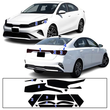 Full Headlight Taillight Reflector Sidemarker Head Tail Light Tint Kit Compatible with Kia Forte 2022 (Full Kit 22-24 / Dark Smoke)