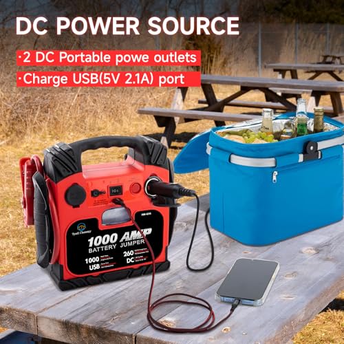 Car Battery Jump Starter with Air Compressor Portable Tire Inflator (Black)