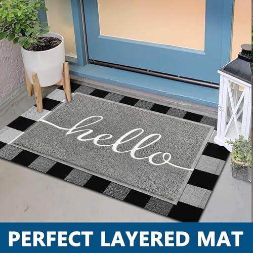 Door Mat Outside Inside Hello Doormat (3' x 2' / Grey Hello)