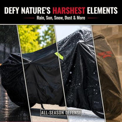 Waterproof Motorcycle Cover for Large Cruisers (Badass Black / [L] 97"L x 41"W x 57"H)