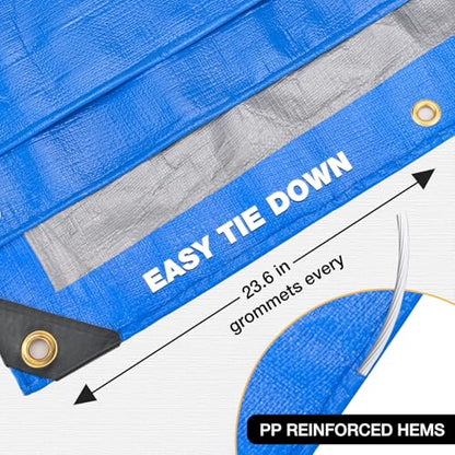 Heavy Duty Tarp 14 Mil Tarp Waterproof Blue 8x10 FT (Blue/Silver-14mil / 8'x10')