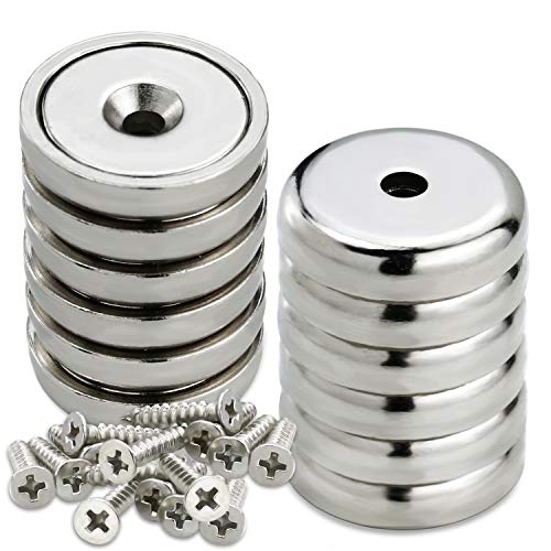 Strong Magnets Heavy Duty Screw On Neodymium 60LBS Magnet 12 Pack (Silver / 0.98in)