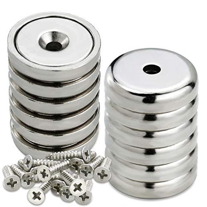 Strong Magnets Heavy Duty Screw On Neodymium 60LBS Magnet 12 Pack (Silver / 0.98in)