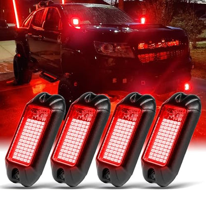 4Pods Pure Red LED Rock Lights 72 pcs LEDs high Power Rock Lights Neon Underglow Light for Car Trucks ATV UTV SUV Boat Underbody Glow Trail Rig Lights IP68 Waterproof (Pure red rock lights - 4 pack)