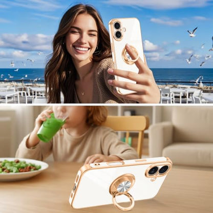 Designed for iPhone 16 Case with Ring Stand Slim White (White / 6.1'' iPhone 16)