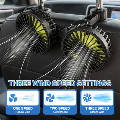 Car Backseat Fan USB Dual Head 3 Speed 360° Rotation Headrest (USB-Small)