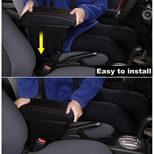 Double Layer Armrest Box for Honda Fit Jazz 2009 (Black with Red Thread)