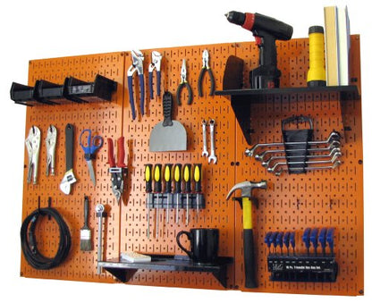 4 ft Metal Pegboard Standard Tool Storage Kit with Orange Toolboard and Black Accessories (Orange)