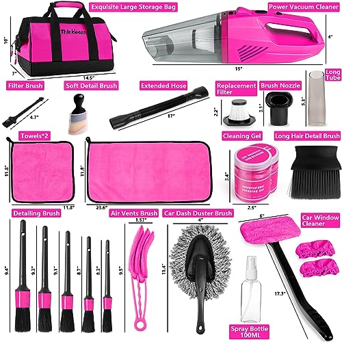 Car Cleaning Kit with High Power Car Vacuum Detailing Kit (Pink)