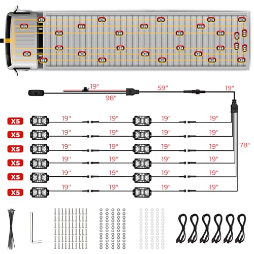 30 Pods Pure White LED Rock Lights Kit with Switch Wiring Harness (30 pods)