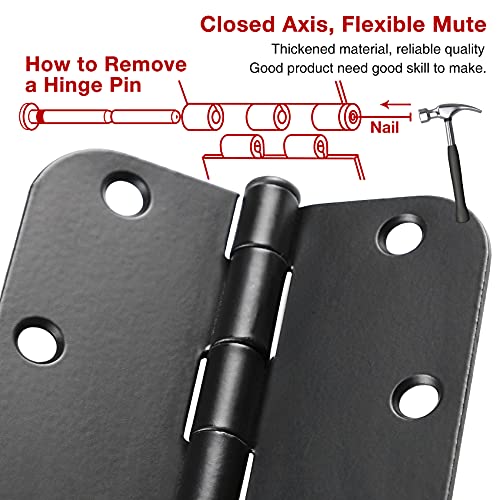 Rounded Door Hinges Matte Black 3.5" 5 (Matte Black-Rounded / 48 Pack)