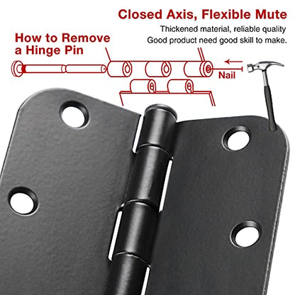 Rounded Matte Black Door Hinges 3.5 Inch 5 (Matte Black-Rounded / 30 Pack)