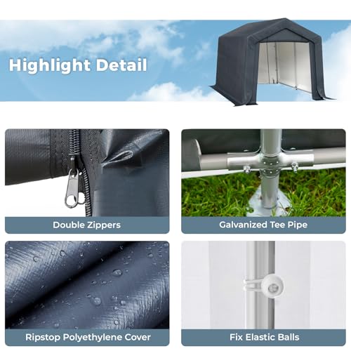 8x12 ft Storage Shelter Shed Portable Outdoor Carport Garage (8x12 Ft)