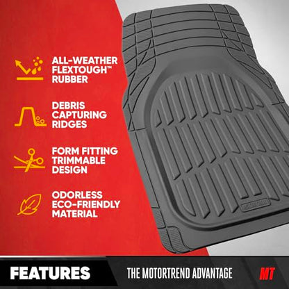 MotorTrend FlexTough Gray Car Floor Mats Rubber All Weather Automotive 2pc (2pc Front (Sedan, Compact) / Gray)