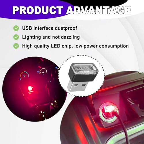 4 PCS USB LED Car Ambient Lighting Kit Plug in Atmosphere Lamps Portable Auto Interior Decor Night Lights Universal for Most Cars SUVs Trucks (red)