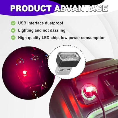 4 PCS USB LED Car Ambient Lighting Kit Plug in Atmosphere Lamps Portable Auto Interior Decor Night Lights Universal for Most Cars SUVs Trucks (red)