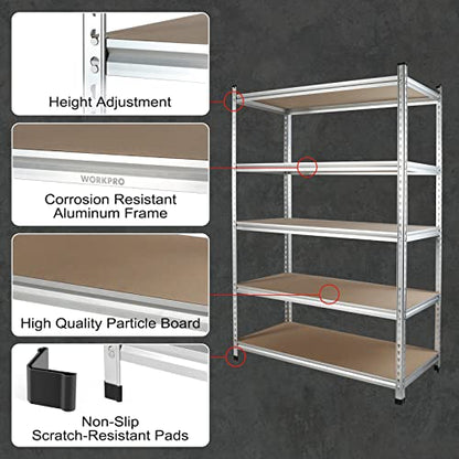5 Tier Shelving Unit (48"W x 24"D x 72"H(Aluminum Finish))