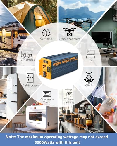 6000 Watt Power Inverter Pure Sine Wave 48V DC to 110V 120V Heavy Duty Inverter with Remote Control and LED Display (6000W- 48V)