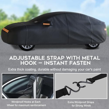 Heavy Duty Sedan Car Cover Waterproof All Weather for Automobiles (Black / Fit Sedan-Length (Up To 169"))