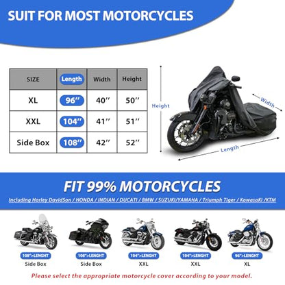 Motorcycle Cover for Harley Davidson Touring Waterproof Heavy Duty (108"-Touring)