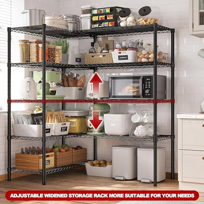5 Tier Heavy Duty Wire Shelving Unit (Black-13.8"D x 58"W x 59"H-5 Tier)