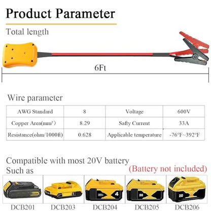 Jumper Cables with Adapter Compatible with Dewalt 20V Battery (6FT)