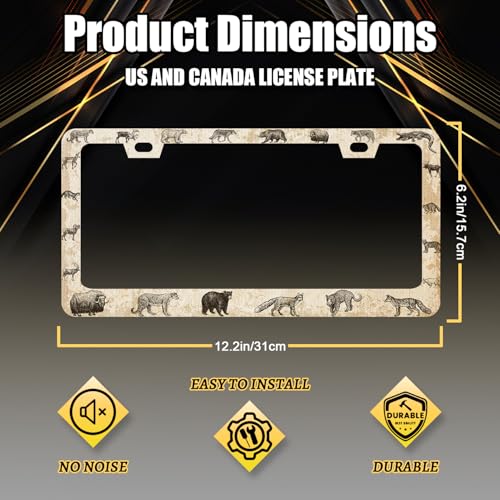 Stainless Steel Retro Personalize Animals License Plate Frame 12.2 x 6.2 in (Retro Animal Pattern)