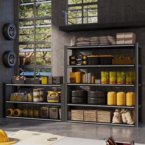 48" W Metal Garage Shelving 5 Tier Storage Shelves Heavy Duty 3030LBS (Black-hidden Hole / 48" W x 24" D x 72" H)