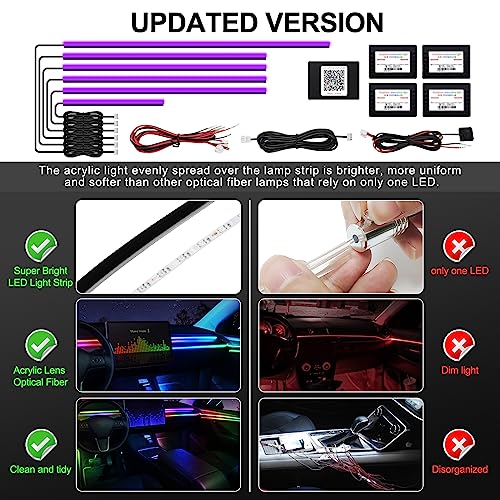 Acrylic Interior Car LED Strip Light with Wireless APP (RGB Kit - 6 in 1)