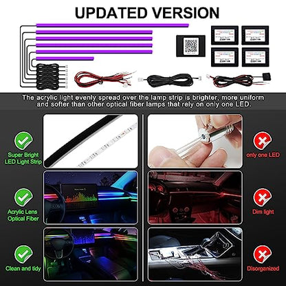 Acrylic Interior Car LED Strip Light with Wireless APP (RGB Kit - 6 in 1)