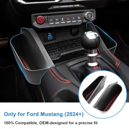 2Pack) 2024 2025 2026 Mustang Center Console Organizer Side Hook-Over, for Ford Mustang All Trims (EcoBoost/GT/Dark Horse), Durable&Anti-Slip ABS Console Tray 2025 2026 Mustang Accessories (Black - Side)
