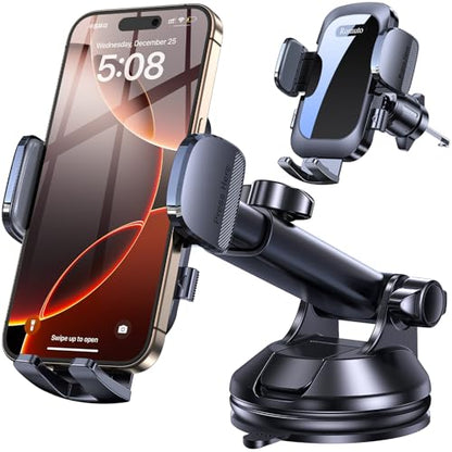 Phone Holders for Your Car Phone Holder Mount【Super Suction】 Cell Phone Holder for Car Accessories for Women Men【360°】 Suction Phone Mount for Car Dashboard Trim Cover for iPhone Samsung (Black)