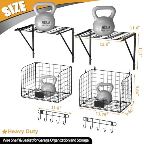 2 Pack Garage Shelves Wall Mounted with Wire Baskets