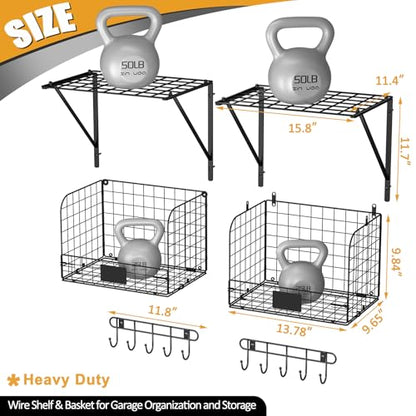2 Pack Garage Shelves Wall Mounted with Wire Baskets