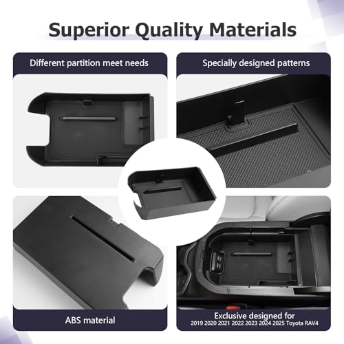 for 2025 Toyota RAV 4 Accessories Compatible with 2019 2020 2021 2022 2023 2024 2025 Toyota RAV 4 Center Console Organizer Armrest Console Secondary Storage Box Insert Tray ABS Material Black