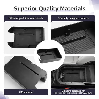 for 2025 Toyota RAV 4 Accessories Compatible with 2019 2020 2021 2022 2023 2024 2025 Toyota RAV 4 Center Console Organizer Armrest Console Secondary Storage Box Insert Tray ABS Material Black