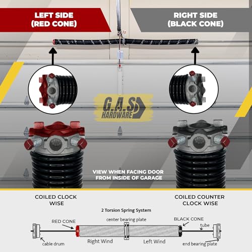 Garage Door Torsion Spring 218x2x28 Torsion Spring for Right Side of Garage Door with 1" Steel Bearing (218x2x28 / Black Cone (Right Side))