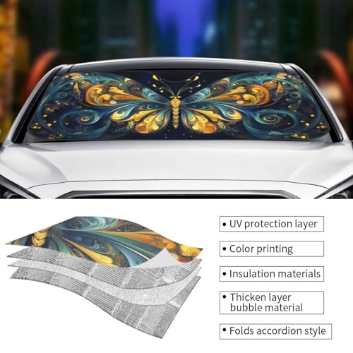Beautiful Butterfly Car Sun Shade Windshield Sunshade Foldable Front Window Shield Cover for Truck SUV (Blue13 / Small)