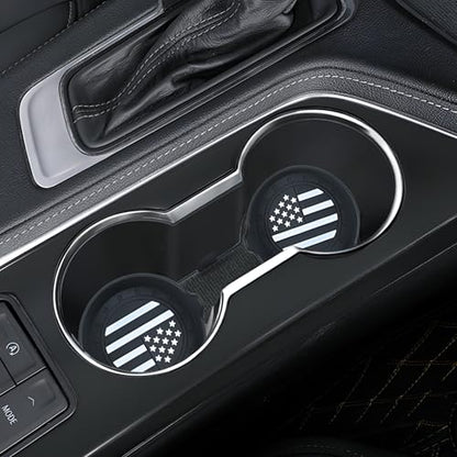 2 Pack Car Cup Coaster Silicone Spill (Black American Flag / 2 Pack)