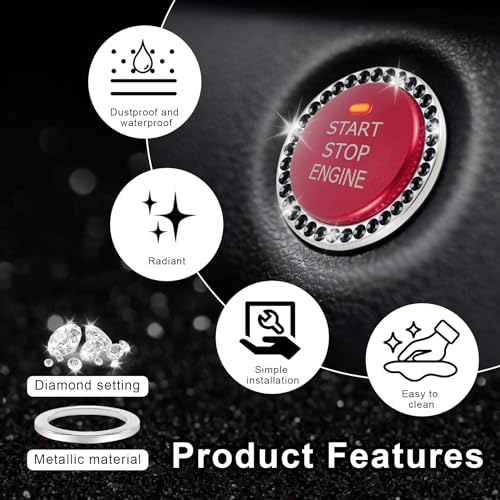 2 PCS Crystal Rhinestone Car Engine Start Stop Decoration Ring (Black)